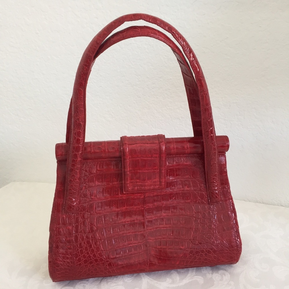 NANCY GONZALEZ Red Top Handle Crocodile Bag.